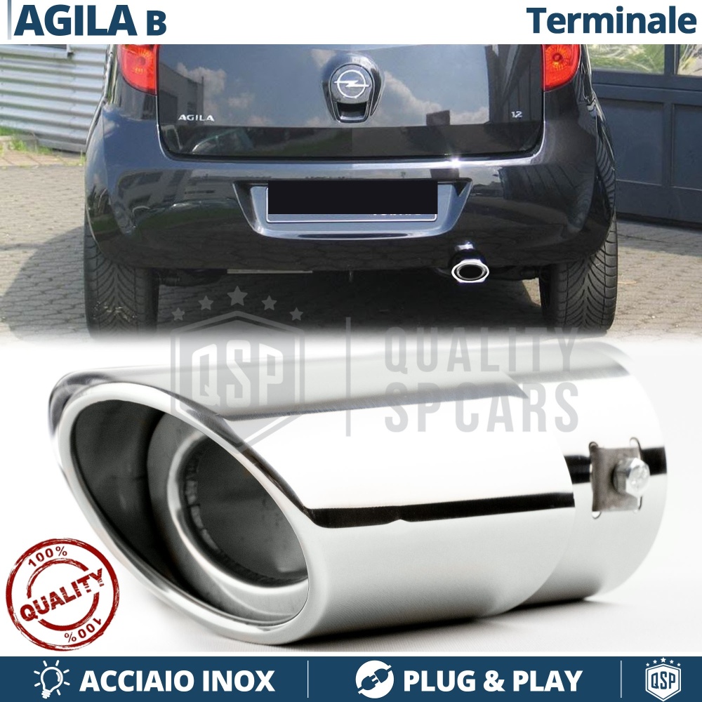 1 Tubo de ESCAPE OVAL para OPEL AGILA B en Acero Inoxidable Cromado | PLUG & PLAY 1 Tubo de ESCAPE OVAL para OPEL AGILA B en Acero Inoxidable Cromado | PLUG & PLAY