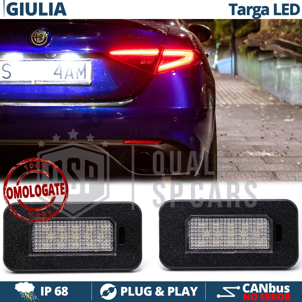 Luci Targa LED Per Alfa Romeo Giulia | Placchette Led CANbus, Luce Bianca POTENTE, Omologate