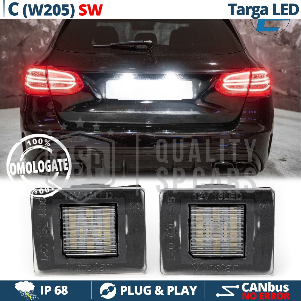 2 LED License Plate Lights for Mercedes C Class W205 SW | CANbus, Plug & Play | 6500K Cool White
