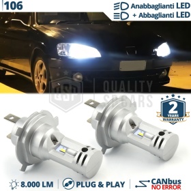Kit Led H4 para PEUGEOT 106 Luces de Cruce + Carretera 6500K 8000LM | Plug & Play CANbus