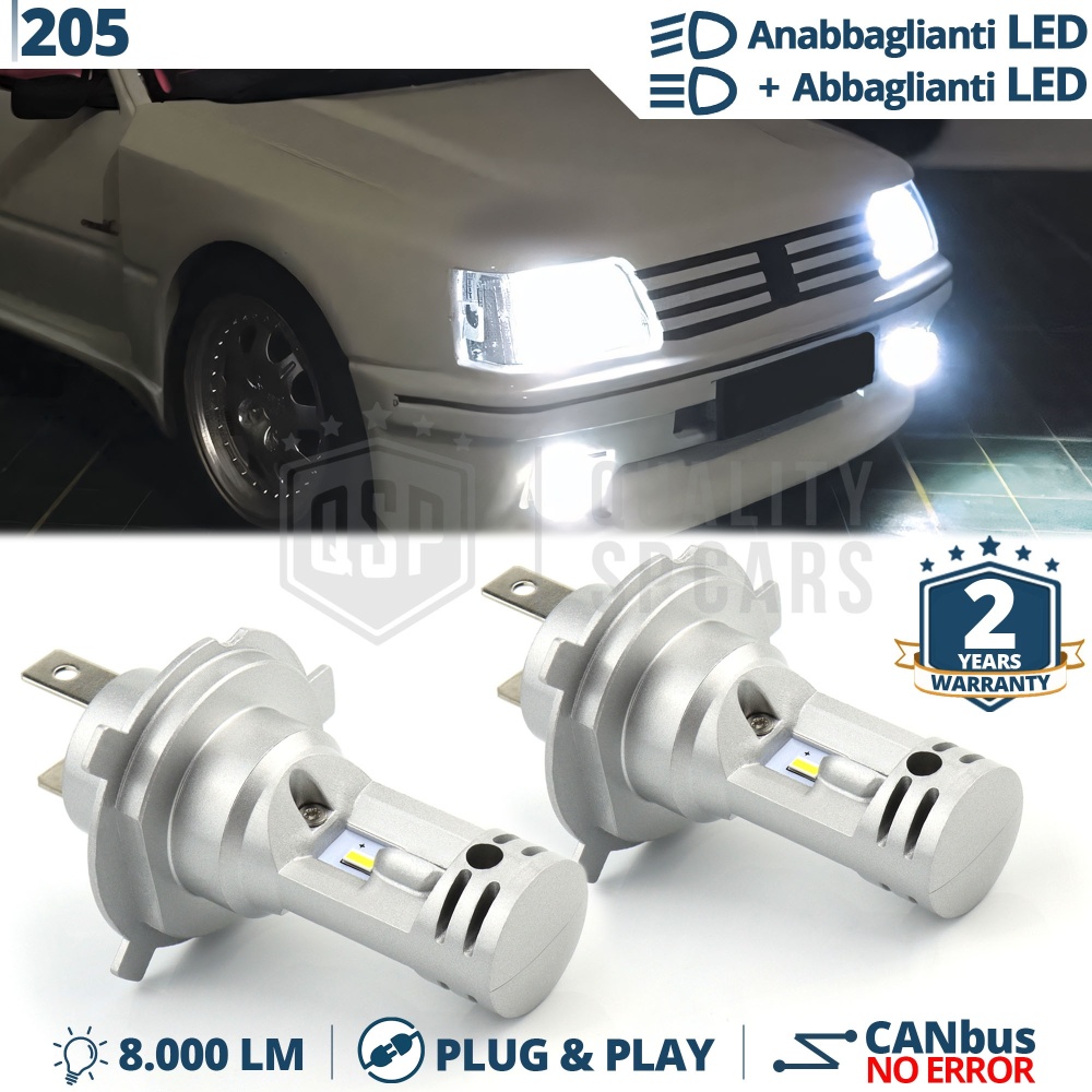 Kit Led H4 para PEUGEOT 205 Luces de Cruce + Carretera 6500K 8000LM | Plug & Play CANbus Kit Led H4 para PEUGEOT 205 Luces de Cruce + Carretera 6500K 8000LM | Plug & Play CANbus