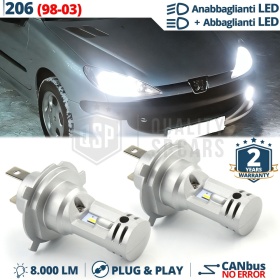 Kit Led H4 para PEUGEOT 206 98-03 Luces de Cruce + Carretera 6500K 8000LM | Plug & Play CANbus