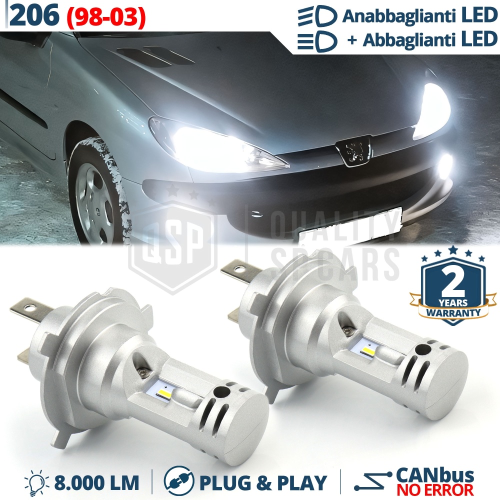 Kit Led H4 para PEUGEOT 206 98-03 Luces de Cruce + Carretera 6500K 8000LM | Plug & Play CANbus Kit Led H4 para PEUGEOT 206 98-03 Luces de Cruce + Carretera 6500K 8000LM | Plug & Play CANbus