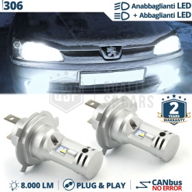Kit Led H4 para PEUGEOT 306 Luces de Cruce + Carretera 6500K 8000LM | Plug & Play CANbus