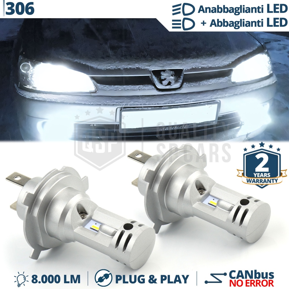 Kit Led H4 para PEUGEOT 306 Luces de Cruce + Carretera 6500K 8000LM | Plug & Play CANbus Kit Led H4 para PEUGEOT 306 Luces de Cruce + Carretera 6500K 8000LM | Plug & Play CANbus