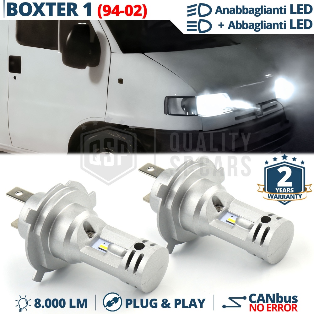 Kit Led H4 para PEUGEOT BOXER 1 94-02 Luces de Cruce + Carretera 6500K 8000LM | Plug & Play CANbus Kit Led H4 para PEUGEOT BOXER 1 94-02 Luces de Cruce + Carretera 6500K 8000LM | Plug & Play CANbus
