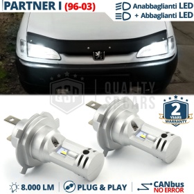 Kit Led H4 para PEUGEOT PARTNER 1 96-03 Luces de Cruce + Carretera 6500K 8000LM | Plug & Play CANbus