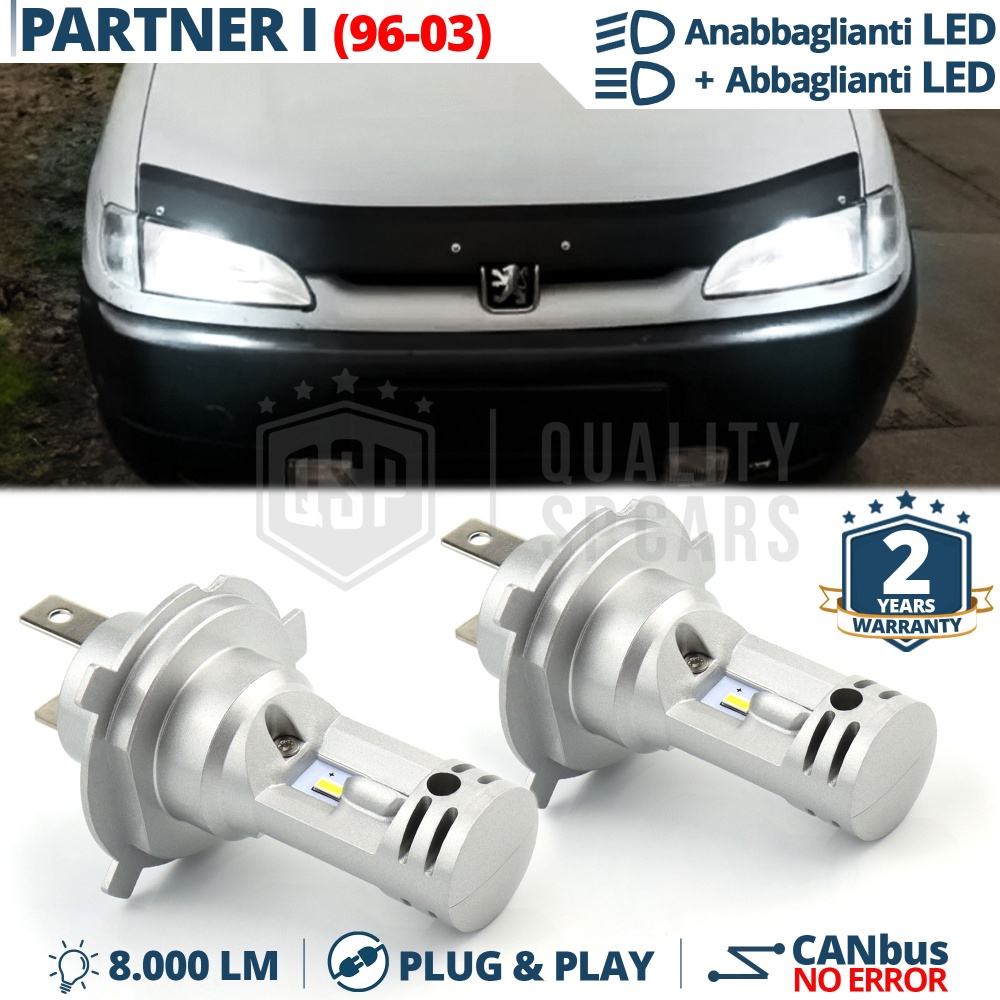Kit Led H4 para PEUGEOT PARTNER 1 96-03 Luces de Cruce + Carretera 6500K 8000LM | Plug & Play CANbus Kit Led H4 para PEUGEOT PARTNER 1 96-03 Luces de Cruce + Carretera 6500K 8000LM | Plug & Play CANbus