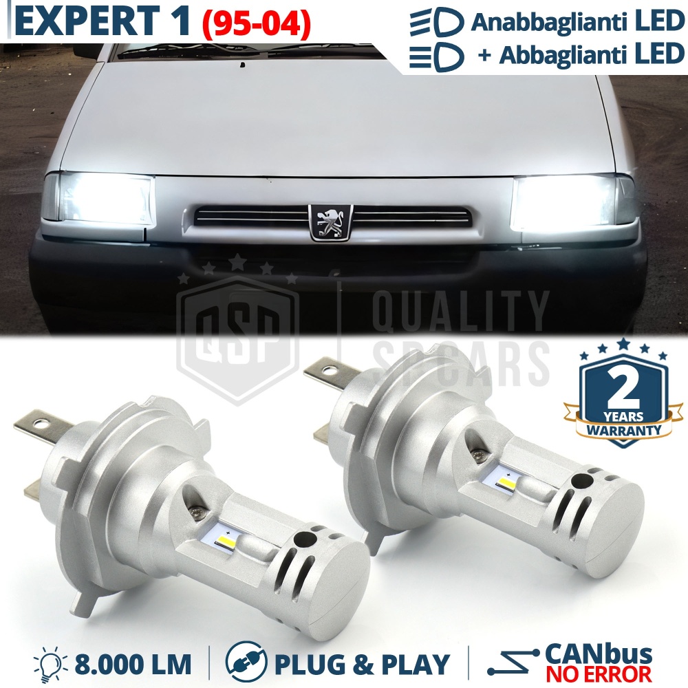 Kit Led H4 para PEUGEOT EXPERT 1 95-04 Luces de Cruce + Carretera 6500K 8000LM | Plug & Play CANbus Kit Led H4 para PEUGEOT EXPERT 1 95-04 Luces de Cruce + Carretera 6500K 8000LM | Plug & Play CANbus