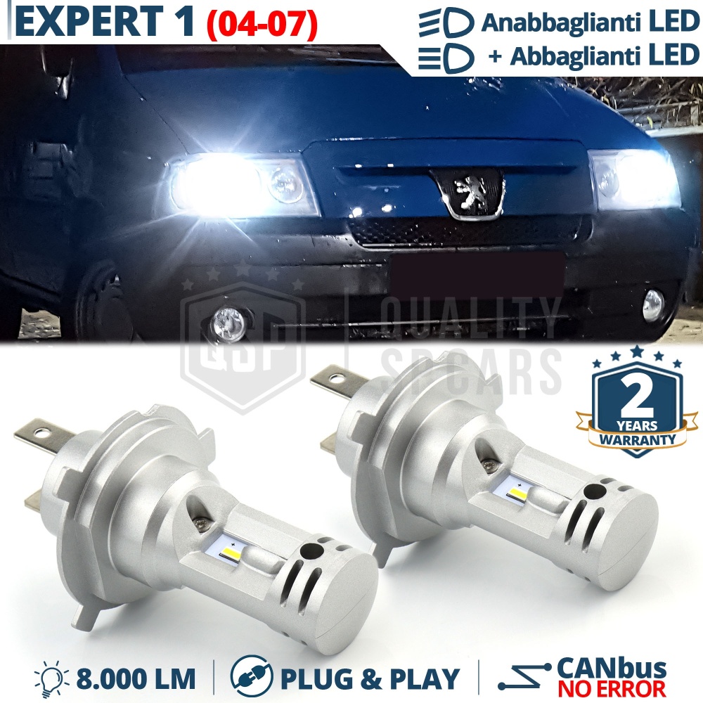 Kit Led H4 para PEUGEOT EXPERT 1 04-07 Luces de Cruce + Carretera 6500K 8000LM | Plug & Play CANbus Kit Led H4 para PEUGEOT EXPERT 1 04-07 Luces de Cruce + Carretera 6500K 8000LM | Plug & Play CANbus