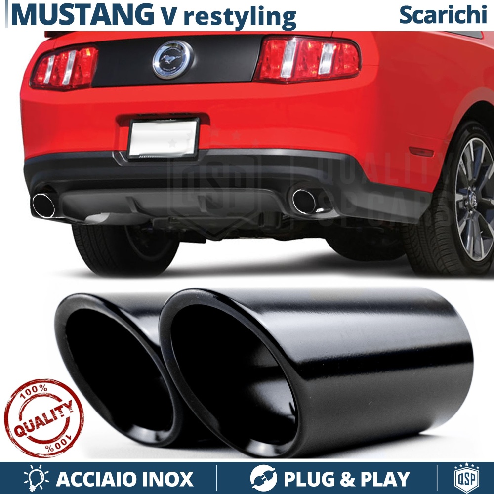 2 Tubos de ESCAPE para FORD Mustang 5 10-14 DX + SX en ACERO Inoxidable NEGRO | PLUG & PLAY 2 Tubos de ESCAPE para FORD Mustang 5 10-14 DX + SX en ACERO Inoxidable NEGRO | PLUG & PLAY