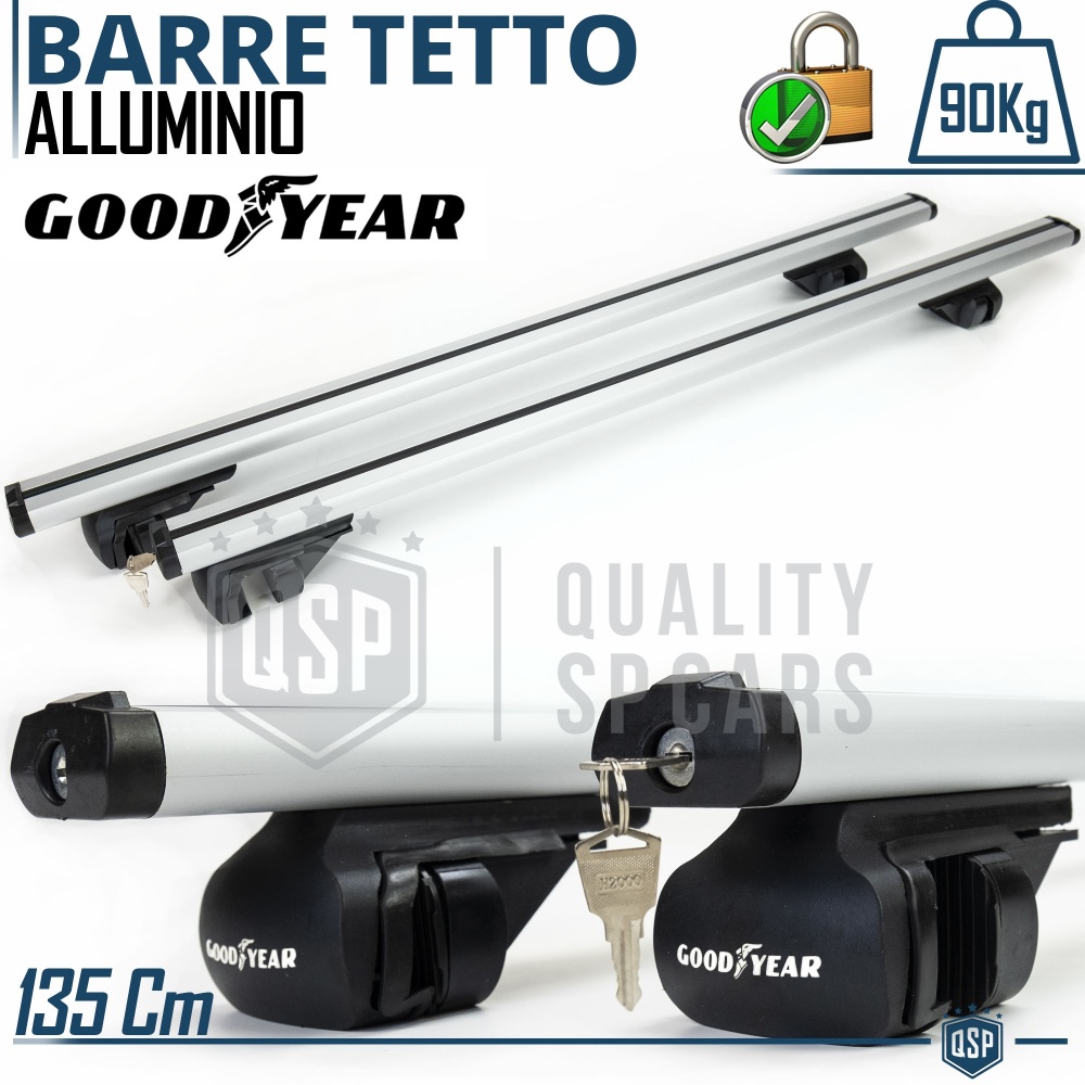 Barras de Techo de Aluminio GOODYEAR Carga 90KG con Doble Cerradura Antirrobo | 135 CM