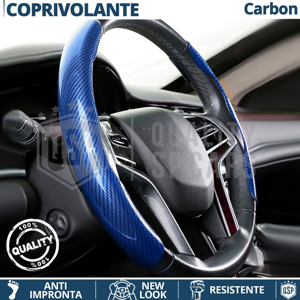 FUNDA VOLANTE Universal Deportivo Efecto FIBRA DE CARBONO Azul FINO Antideslizante