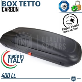 Cofre de Techo para Coche 400LT, Portaequipajes de Viaje, Fibra de Carbono Negro, APROBADO TÜV