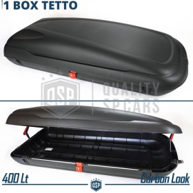 Cofre de Techo para Coche 400LT, Portaequipajes de Viaje, Fibra de Carbono Negro, APROBADO TÜV