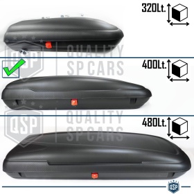 Cofre de Techo para Coche 400LT, Portaequipajes de Viaje, Fibra de Carbono Negro, APROBADO TÜV