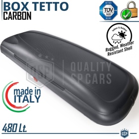 Cofre de Techo para Coche 480LT, Portaequipajes de Viaje, Fibra de Carbono Negro, APROBADO TÜV