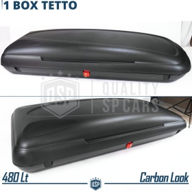 Cofre de Techo para Coche 480LT, Portaequipajes de Viaje, Fibra de Carbono Negro, APROBADO TÜV