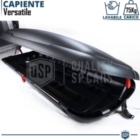 Cofre de Techo para Coche 480LT, Portaequipajes de Viaje, Fibra de Carbono Negro, APROBADO TÜV