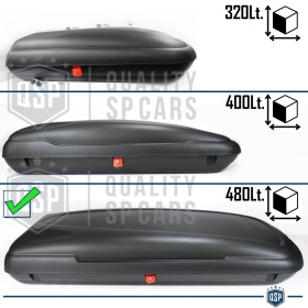 Cofre de Techo para Coche 480LT, Portaequipajes de Viaje, Fibra de Carbono Negro, APROBADO TÜV
