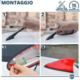 Antenna Auto PINNA DI SQUALO Rossa Universale | VERA Ricezione RADIO AM-FM-DAB+ Base Gommata