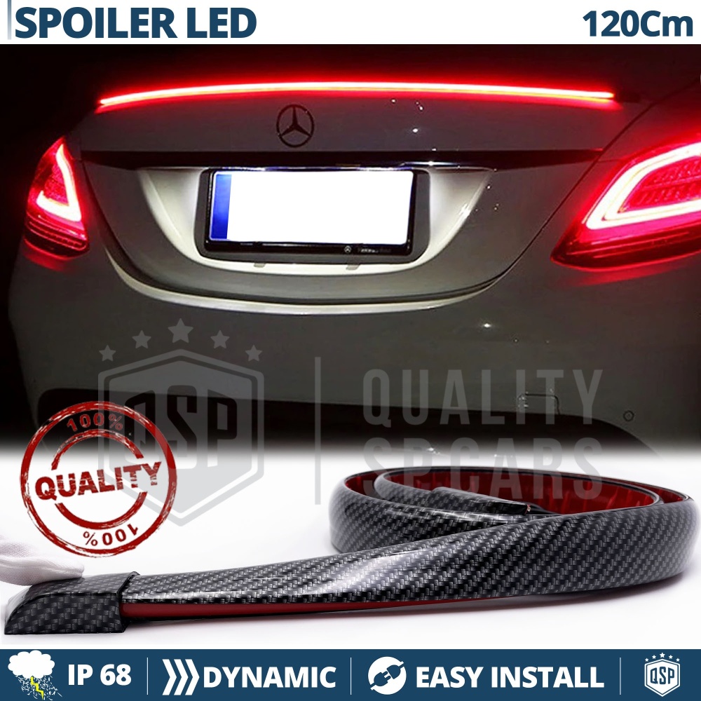 SPOILER LED Trasero Adhesivo Universal | Alerón Maletero Techo 120Cm, Efecto Fibra de CARBONO Negro