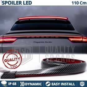 SPOILER LED Trasero Adhesivo Universal | Alerón Maletero Techo 110Cm, Efecto Fibra de CARBONO Negro