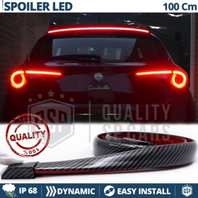 SPOILER LED Trasero Adhesivo Universal | Alerón Maletero Techo 100Cm, Efecto Fibra de CARBONO Negro