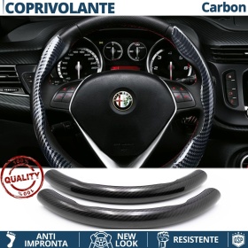 FUNDA VOLANTE para Alfa Romeo, Efecto FIBRA DE CARBONO Negro Deportivo FINO Antideslizante