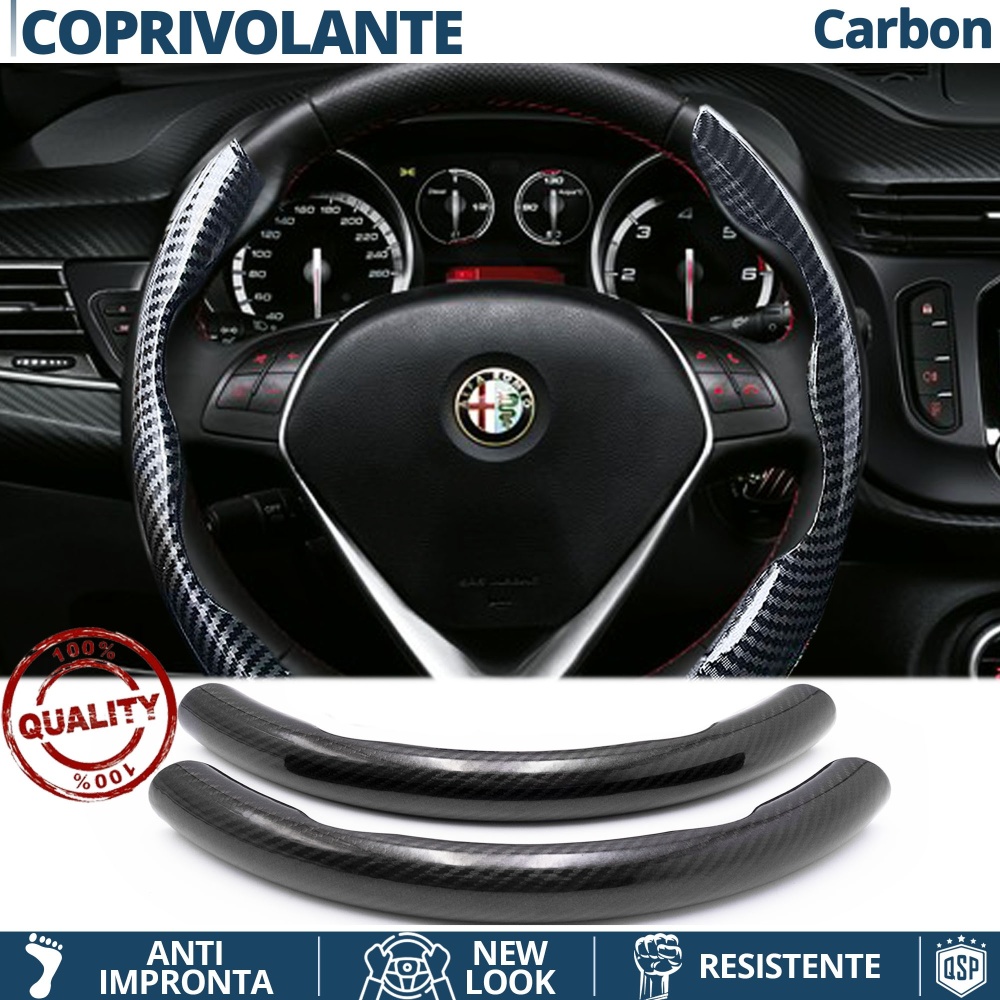 FUNDA VOLANTE para Alfa Romeo, Efecto FIBRA DE CARBONO Negro Deportivo FINO Antideslizante FUNDA VOLANTE para Alfa Romeo, Efecto FIBRA DE CARBONO Negro Deportivo FINO Antideslizante