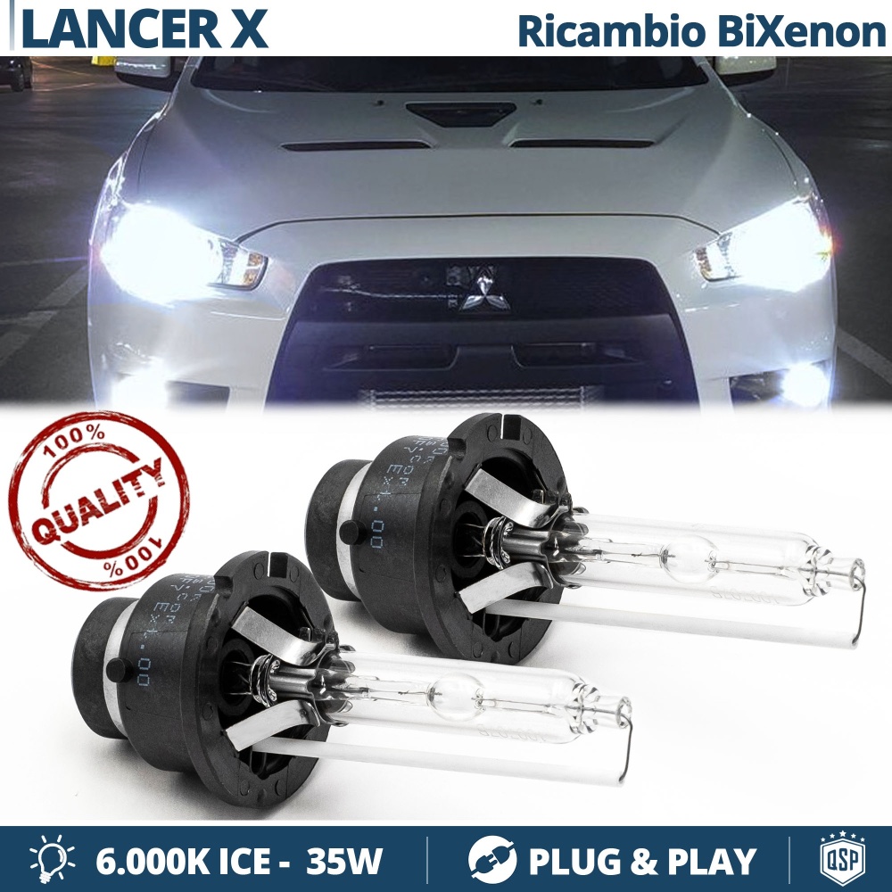 Coppia Lampadine di Ricambio Bi-Xenon D2S per MITSUBISHI LANCER X Luci Bianco Ghiaccio 6000K 35W