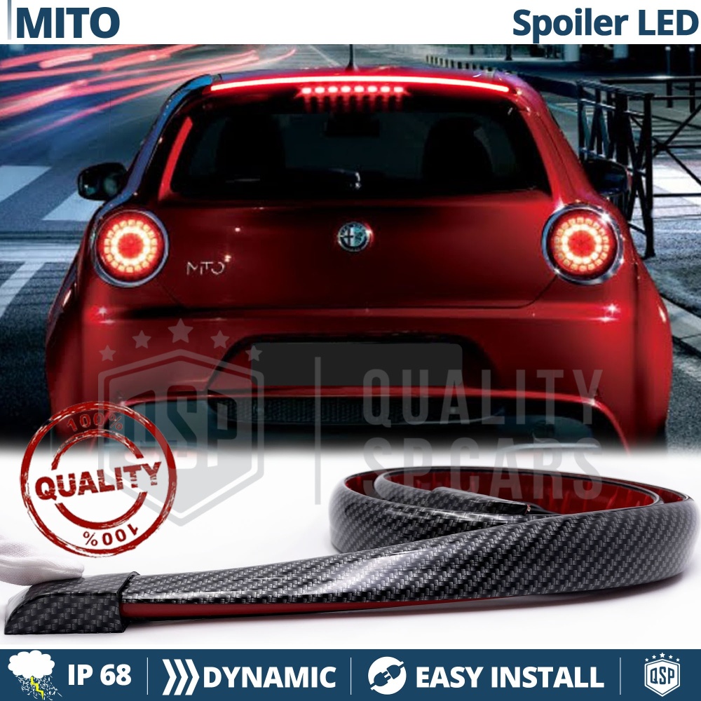 Rear Adhesive LED SPOILER For Alfa Mito | Roof SEQUENTIAL LED Strip in Black Carbon Fiber Effect