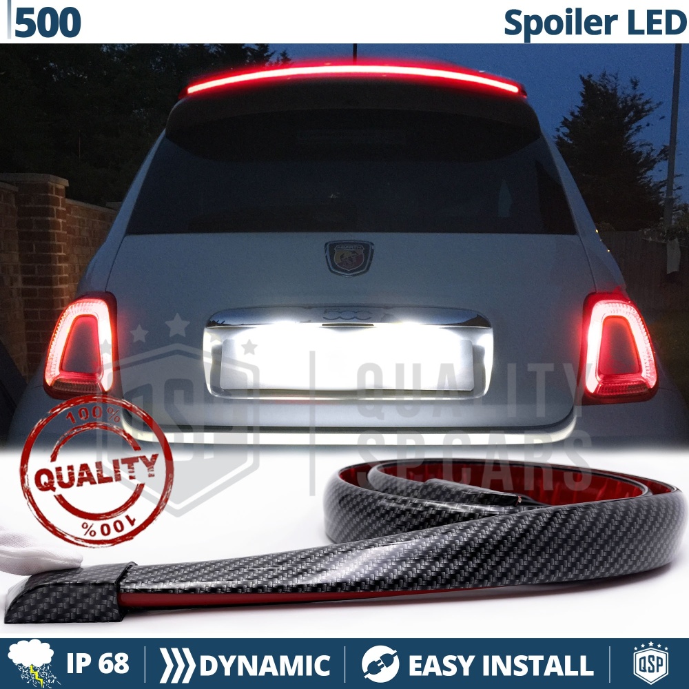 ALERÓN LED Trasero Para Fiat 500 | Spoiler LED DINÁMICO Adhesivo Fibra de Carbono Negro