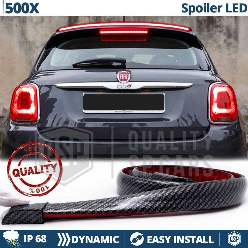 ALERÓN LED Trasero Para Fiat 500X | Spoiler LED DINÁMICO Adhesivo Fibra de Carbono Negro