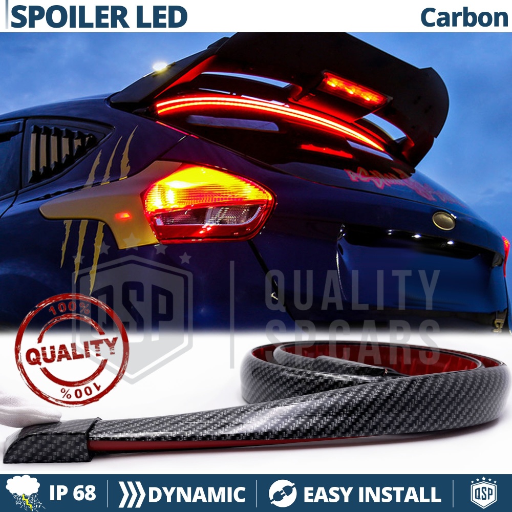 ALERÓN LED Trasero Para Ford Fiesta | Spoiler LED DINÁMICO Adhesivo Fibra de Carbono Negro