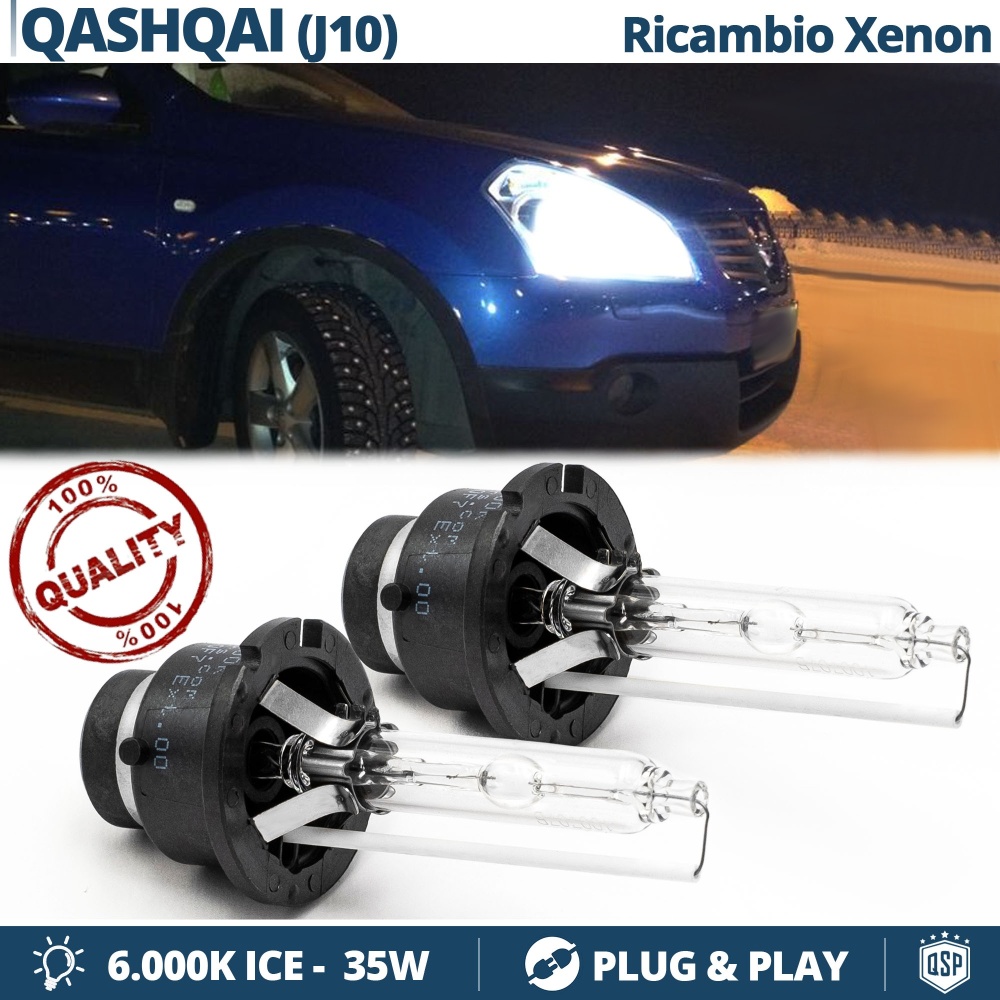 2x Bombillas Xenon D2S de Repuesto para QASHQAI (J10) 06-10 Luz 6.000K Blanco Frio Lámpara 35W