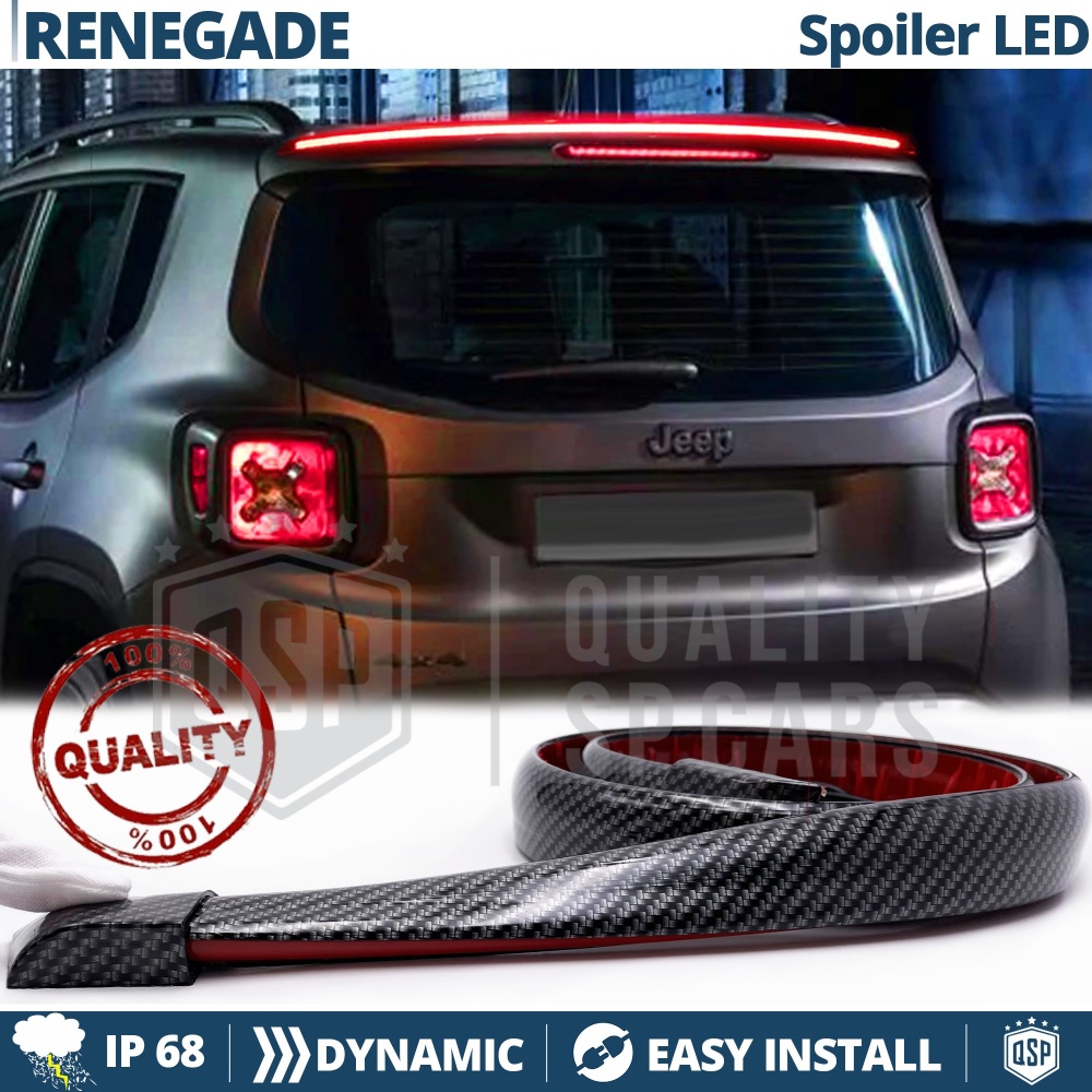 Rear Adhesive LED SPOILER For Jeep Renegade | Roof SEQUENTIAL LED Strip in Black Carbon Fiber Effect