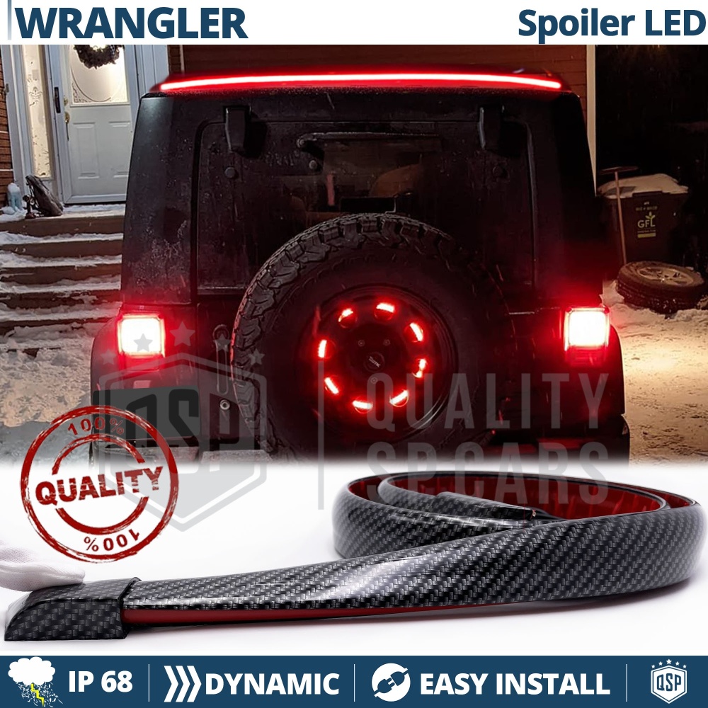 SPOILER LED Posteriore Per Jeep Wrangler | Striscia LED DINAMICA, Alettone Adesivo Fibra di Carbonio