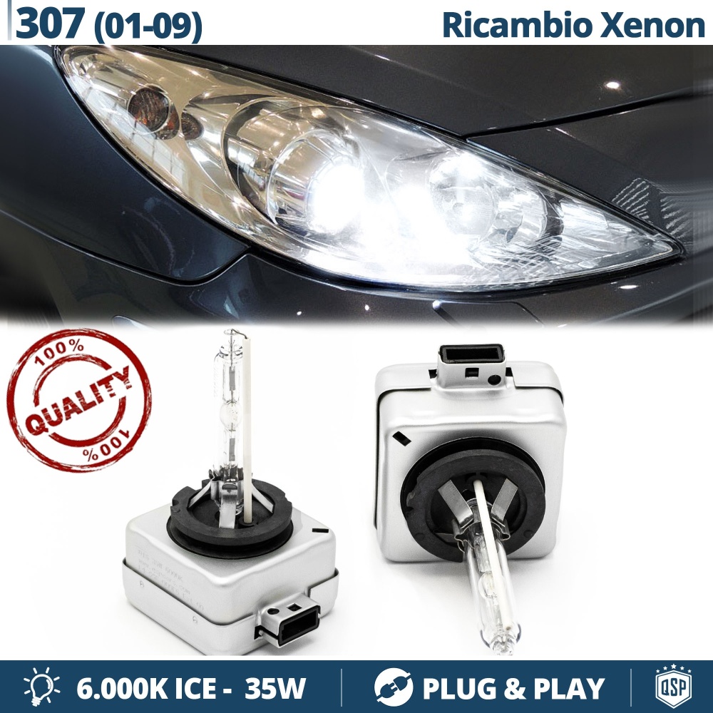 2x Bombillas Xenon D1S de Repuesto para PEUGEOT 307 Luz 6.000K Blanco Frio Lámpara 35W