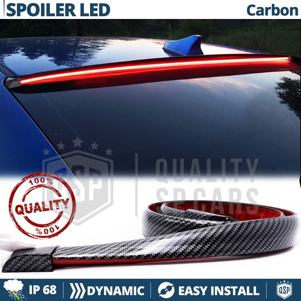 ALERÓN LED Trasero Para Peugeot Partner | Spoiler LED DINÁMICO Adhesivo Fibra de Carbono Negro