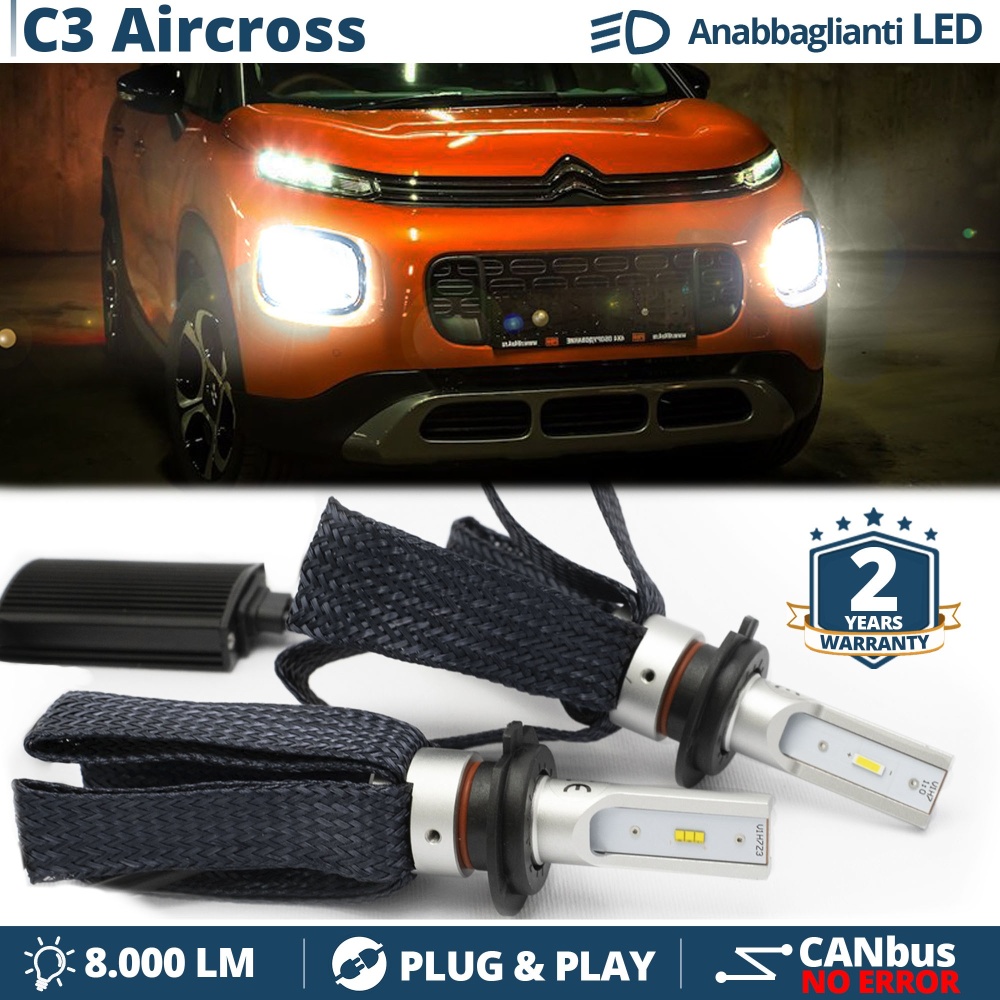 Kit LED H7 para Citroen C3 Aircross Luces de Cruce CANbus | 6500K Blanco Frío 8000LM