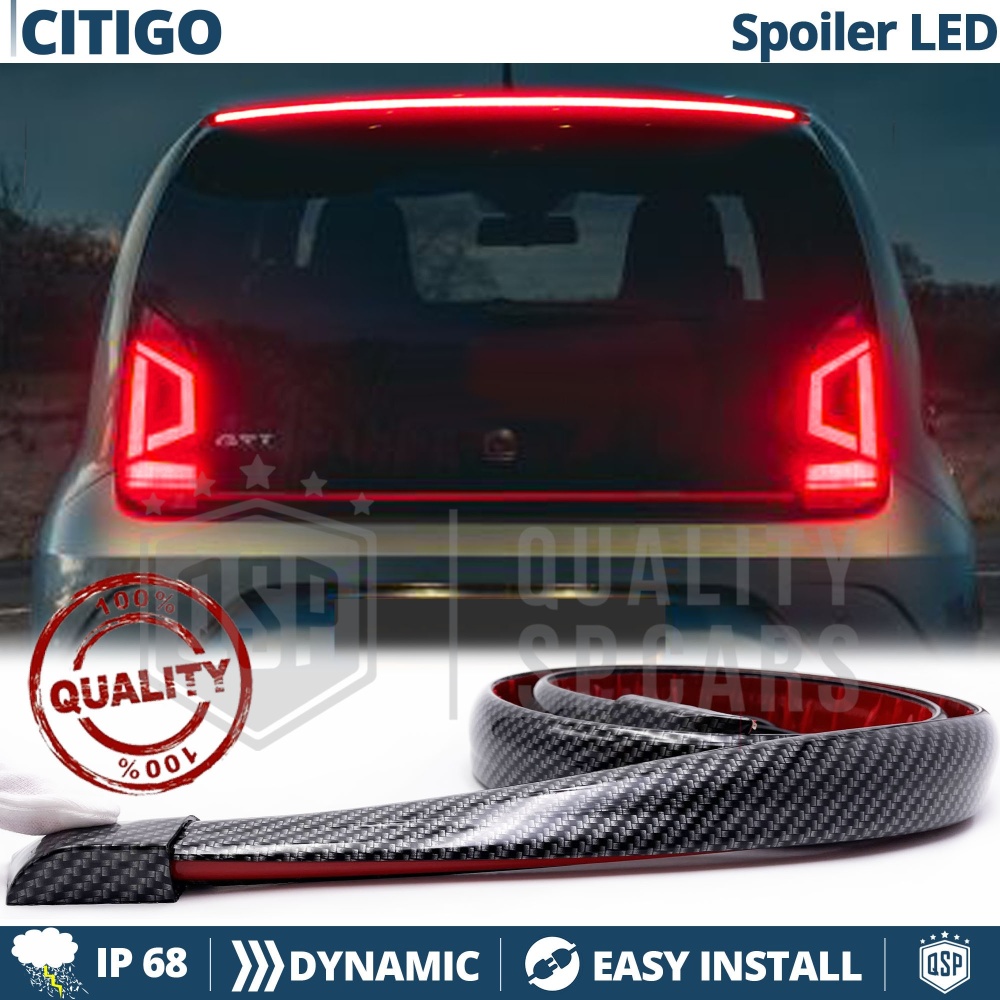 ALERÓN LED Trasero Para Skoda Citigo | Spoiler LED DINÁMICO Adhesivo Fibra de Carbono Negro