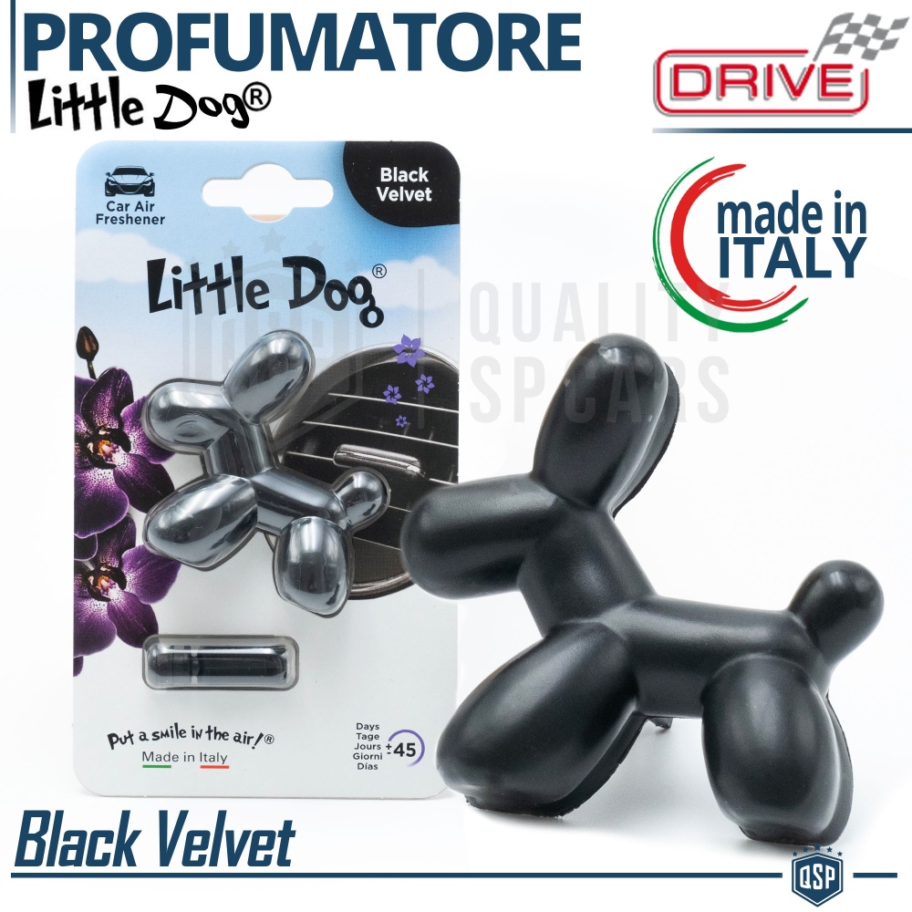 AMBIENTADOR DE COCHE Little Dog® Perrito NEGRO | Perfume Interior BLACK VELVET 45 Días | MADE IN ITALY