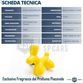 CAR FRESHENER Little Dog® YELLOW | Applicable on Alfa Romeo Air Vents | VANILLA 45 Days