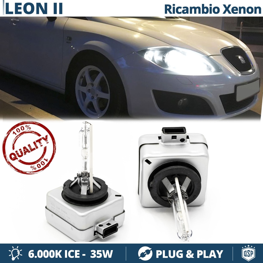 2x Bombillas Bi-Xenon D1S de Repuesto para SEAT LEON 1P (05-12) Luz 6.000K Blanco Frio Lámpara 35W
