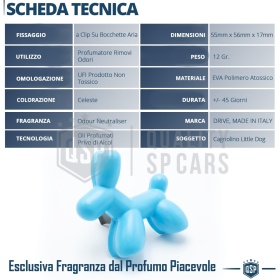 AMBIENTADOR DE COCHE Little Dog® AZUL | Aplicable en Rejillas Aire VW NEUTRALIZA OLORES 45 Días