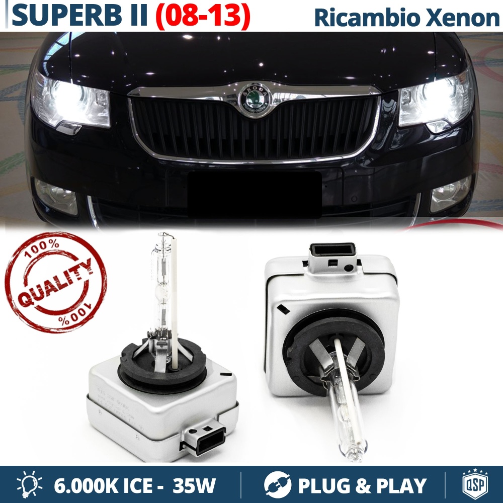 2x Bombillas Bi-Xenon D1S de Repuesto para SKODA SUPERB 2 08-13 Luz 6.000K Blanco Frio Lámpara 35W