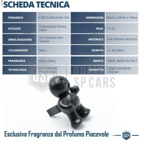 PROFUMATORE Auto Little Joe® NERO Omino, Applicabile su Bocchette Aria Mazda | BLACK VELVET 45gg