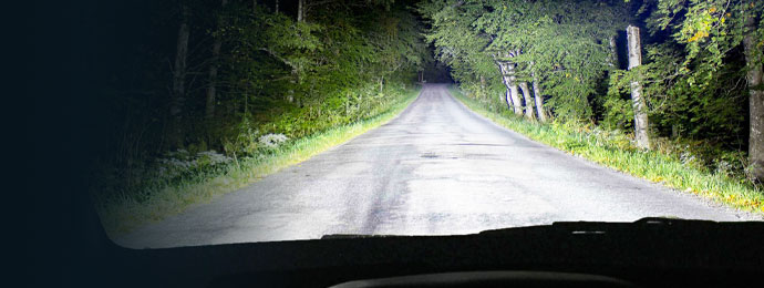 Weiße LED-Autobeleuchtung mit Blick auf die Straße